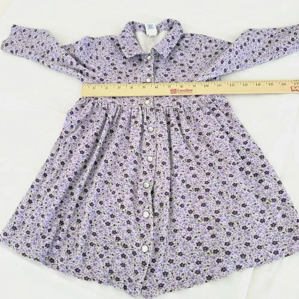 Vtg Y2K Old Navy 3T Floral Button Down Purple 100% Cotton Knit Dress Pearl Snaps